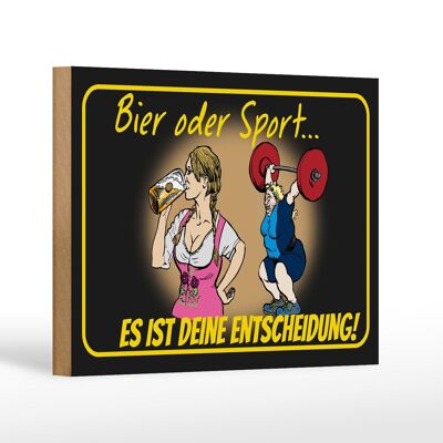 Holzschild Pinup 12x18 cm Bier oder Sport Entscheidung Dekoration