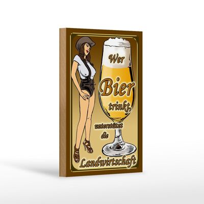 Cartel de madera Pinup 12x18 cm que bebe cerveza apoya decoración campestre