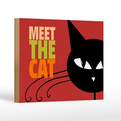 Cartel de madera que dice gato 18x12 cm Decoración Meet the cat