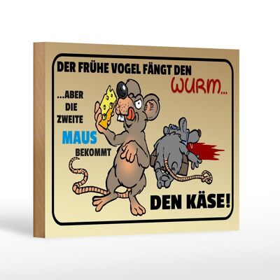 Holzschild Spruch 18x12 cm der frühe Vogel fängt den Wurm Dekoration