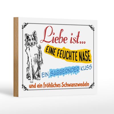 Holzschild Spruch 18x12 cm Liebe ist eine feuchte Nase Kuss Dekoration