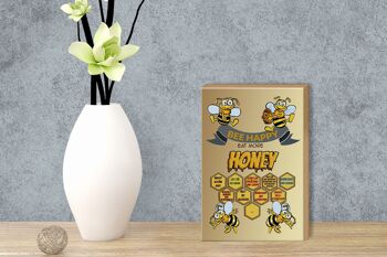 Panneau en bois disant 12x18 cm Abeille heureuse mange plus de miel décoration de miel 3