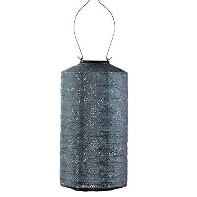 Lanterne Led Durable Décoration de Jardin Cylindre Topaze - 18 cm - Gris Bleu