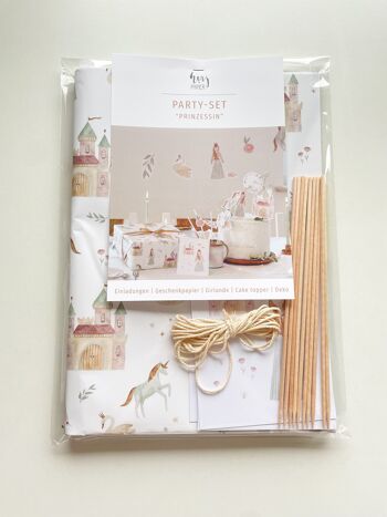 Grand set de fête "Princesse" | Ensemble de décoration de fête, thème d'anniversaire pour enfants, décoration de gâteau, guirlande d'invitation, papier d'emballage | COEUR et PAPIER 3