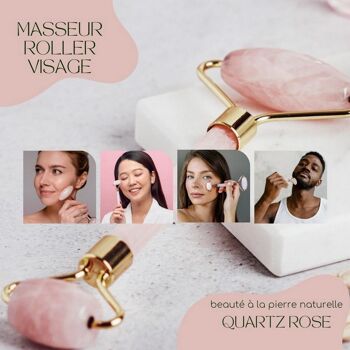 Rouleau Massage – Quartz Rose – Pierre Naturelle – Accessoire Beauté et Massage – Lifting et Teint Lumineux – Housse Fournie 4