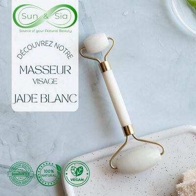 Massage Roller – White Jade Stone – Natural Massage Tool – Beauty Accessory – Roller Massager – Cover Provided