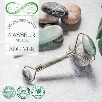 Rouleau Massage – Pierre de Jade Vert – Outil Lifting Visage – Accessoire Beauté Bien-Etre – Housse Fournie 1