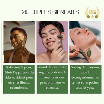 Rouleau Massage – Pierre de Jade Vert – Outil Lifting Visage – Accessoire Beauté Bien-Etre – Housse Fournie 2