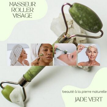 Rouleau Massage – Pierre de Jade Vert – Outil Lifting Visage – Accessoire Beauté Bien-Etre – Housse Fournie 4