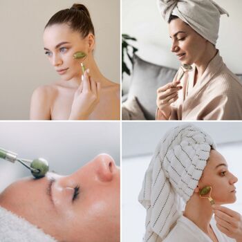 Rouleau Massage – Pierre de Jade Vert – Outil Lifting Visage – Accessoire Beauté Bien-Etre – Housse Fournie 5
