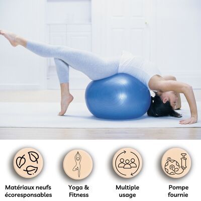 Yoga- und Fitnessball Gr. M 65 cm Blau - Lieferung mit Pumpe - Widerstandsfähig und vielseitig - Gymnastikball - Optimale Haftung