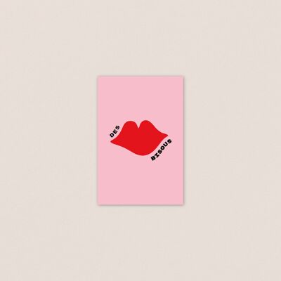 Kisses postcard - Sweet illustration - Declaration of love - Tenderness - Kisses in card