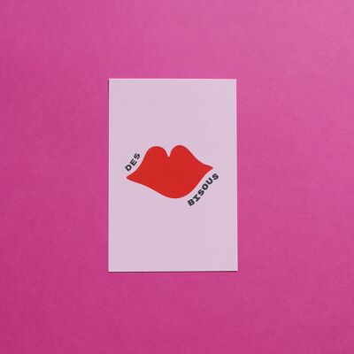 Carte postale Des Bisous - Illustration douce- Déclaration d'amour - Tendresse -Des bisous en carte