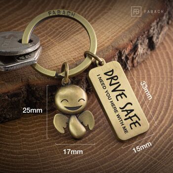 Porte-clés ange gardien "Happy" - porte-bonheur avec message gravé "Drive safe" 9