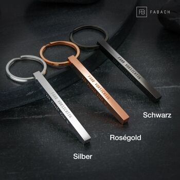 Porte-clés cuboïde "Cuboïde" en acier inoxydable - pendentif baguette avec gravure "Conduisez prudemment" 7