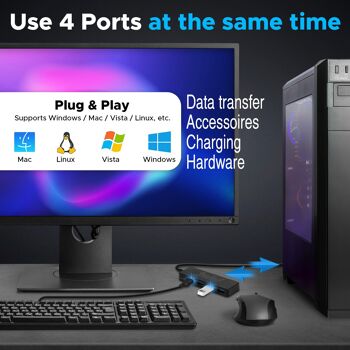 Répartiteur USB pour ordinateur portable – hub USB 3.0 répartiteur USB – hub USB 4 ports – station d'accueil USB multiport 5