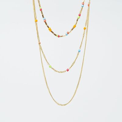 Collana 3 in 1 con perline arcobaleno e sottile catena d'oro