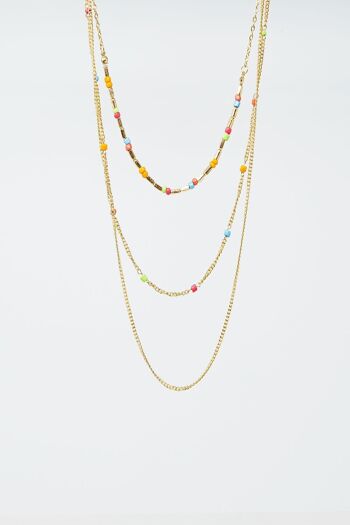 Collier 3 en 1 avec perles arc-en-ciel et fine chaîne dorée 1