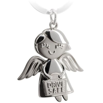 Portachiavi angelo custode "Emmy" Guida con attenzione - Angelo portafortuna per auto con messaggio "Guida con prudenza"