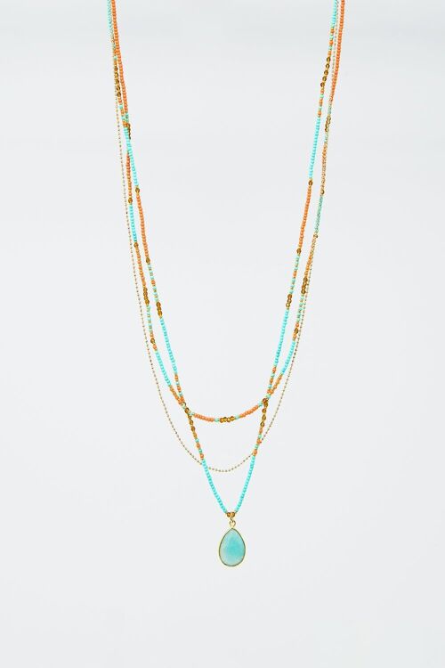 3 in 1 necklace with orange and blue beads