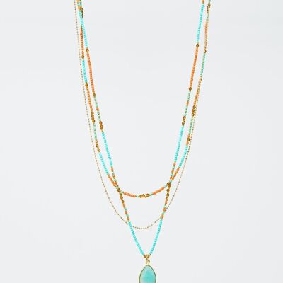 Collar 3 en 1 con cuentas naranjas y azules