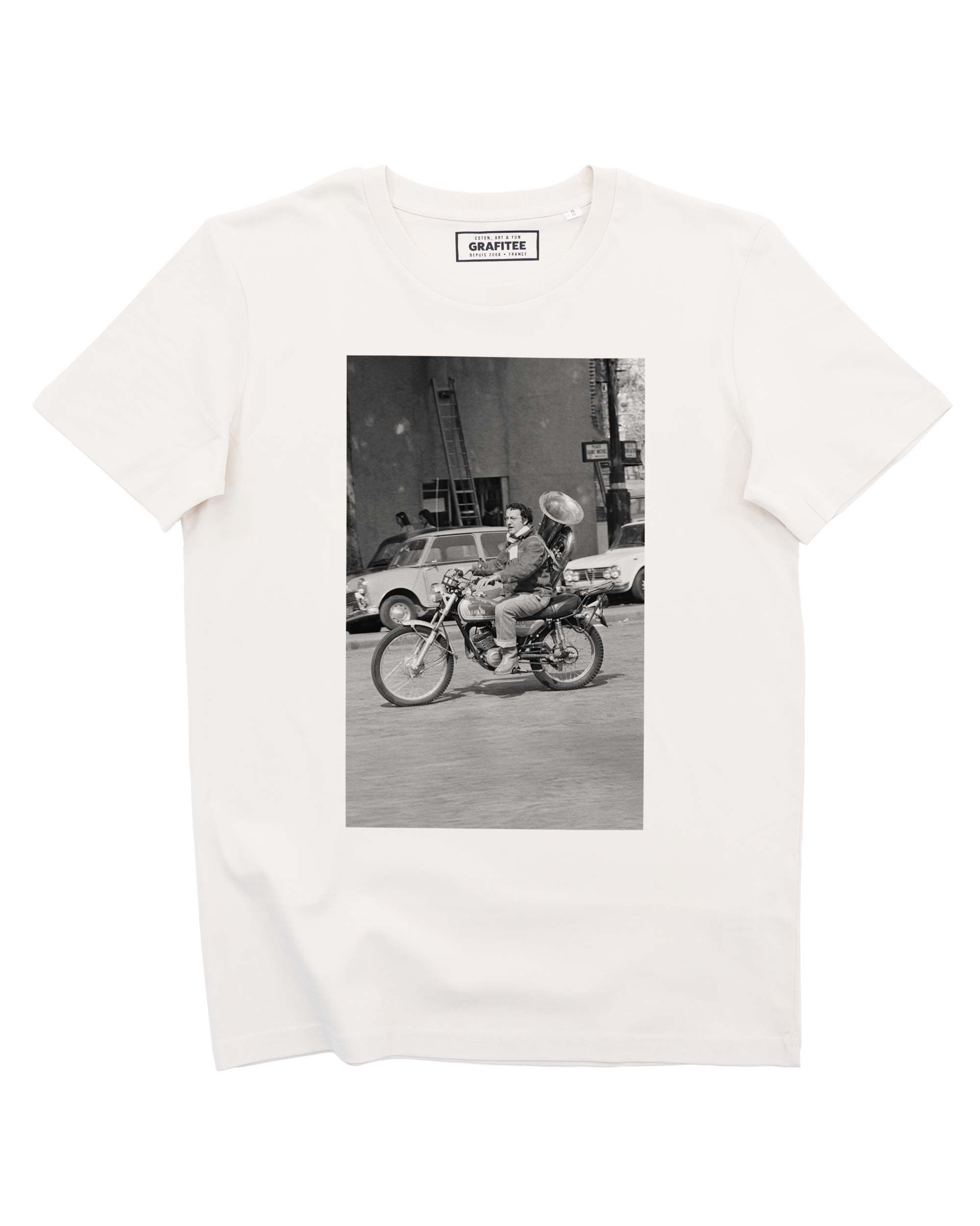 T-shirt Coluche à Moto - T-shirt con foto umorista vintage
