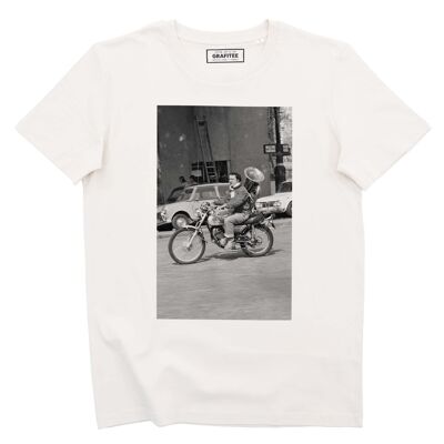 Coluche à Moto T-Shirt – Vintage Humoristisches Foto-T-Shirt