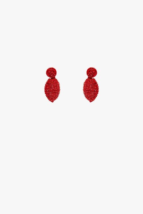 Oval Shape Beaded Earrings in Red