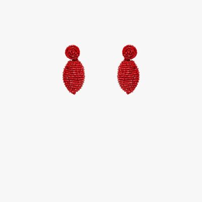 Oval Shape Beaded Earrings in Red