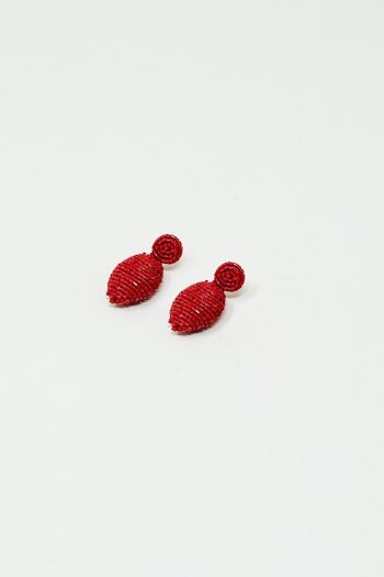 Boucles d'oreilles en perles de forme ovale en rouge 3