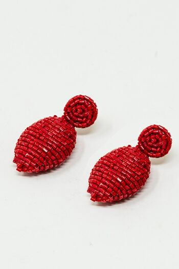Boucles d'oreilles en perles de forme ovale en rouge 4