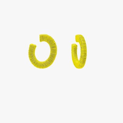 Boucles d'oreilles créoles citron vert avec motif tissé