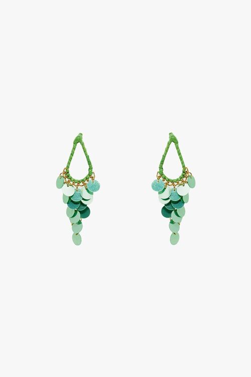 Green Waterdrop Earrings With Cascading Sequins