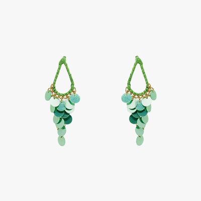 Green Waterdrop Earrings With Cascading Sequins