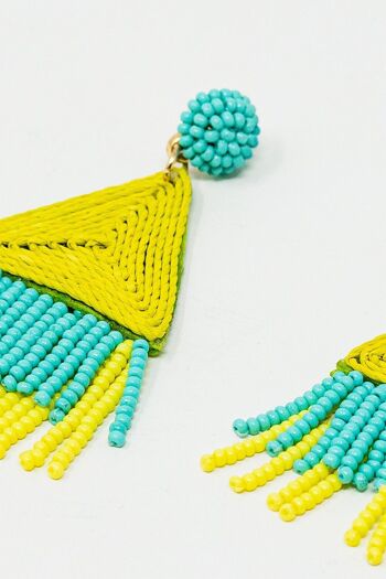 Boucles d'oreilles pendantes turquoise avec pyramide et franges citron vert 4