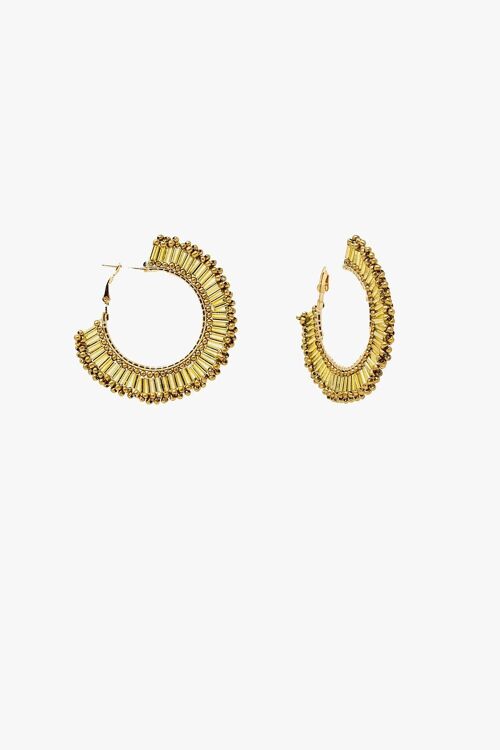 Medium Hoops With Beaded Details in Gold