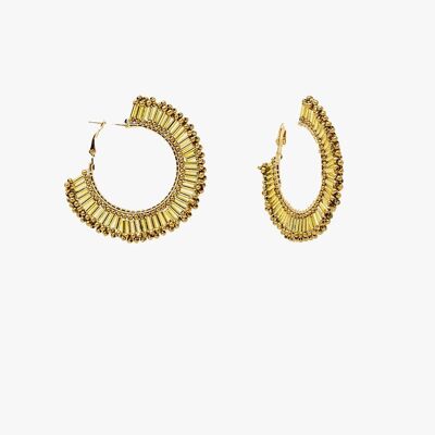 Medium Hoops With Beaded Details in Gold