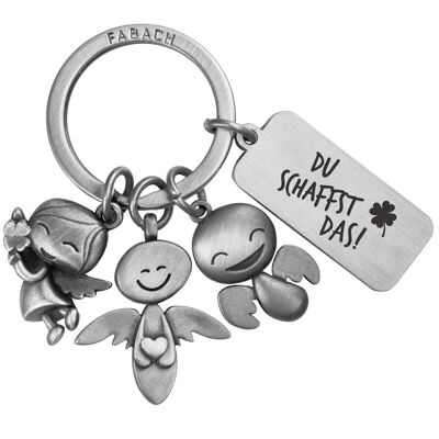 3 Angels" Guardian Angel Keychain - Angel Lucky Charm with Message Engraving "You can do it!"  
