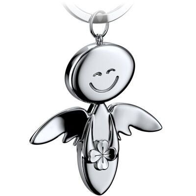 "Smile" with clover leaf - guardian angel keyring - angel lucky charm - good luck lucky angel