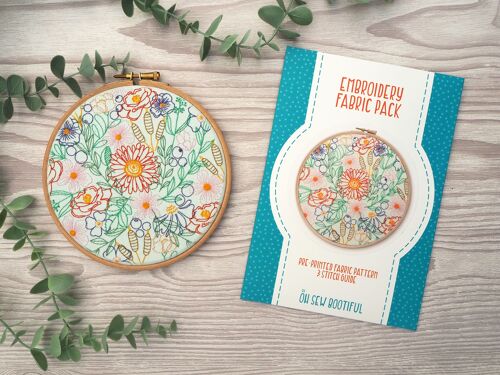 Bloom Burst, Floral Embroidery Pattern Fabric Pack