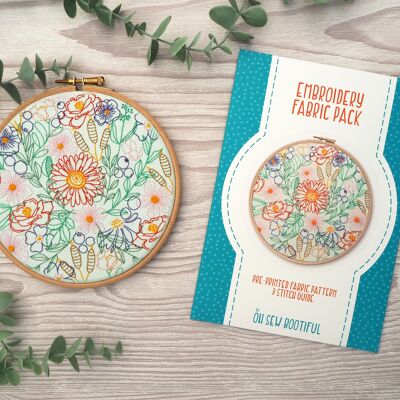 Bloom Burst, Floral Embroidery Pattern Fabric Pack