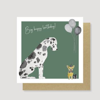 Grande carte joyeux anniversaire Dogue Allemand et Chihuahua
