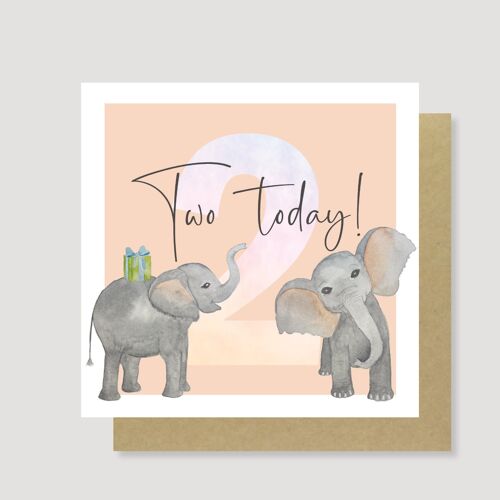 2 Elephants card (Peach)