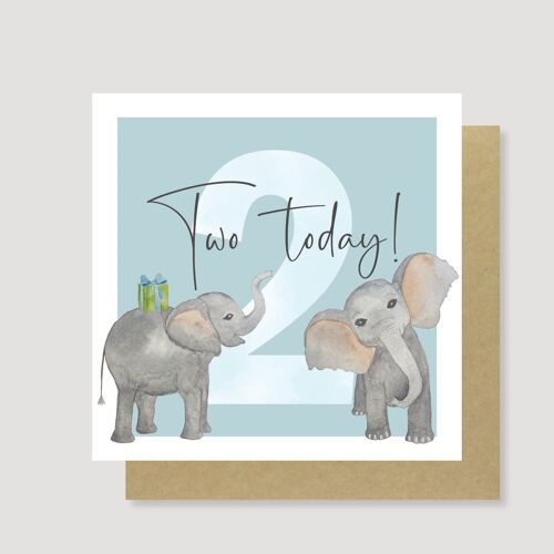 2 Elephants card (Teal)
