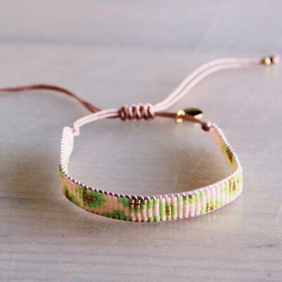 Woven bracelet with leopard print – nude/green