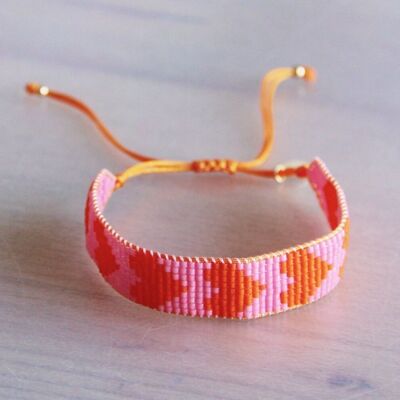 Weave bracelet with hearts - orange/pink