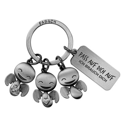 Porte-clés ange gardien "Happy-Trio" - porte-bonheur ange voiture avec message gravé "Prends soin de toi"