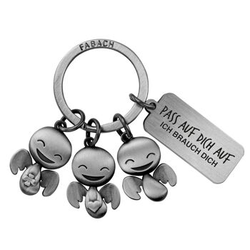 Porte-clés ange gardien "Happy-Trio" - porte-bonheur ange voiture avec message gravé "Prends soin de toi" 1