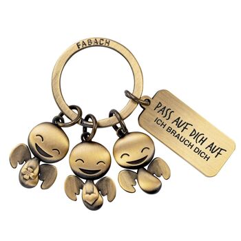 Porte-clés ange gardien "Happy-Trio" - porte-bonheur ange voiture avec message gravé "Prends soin de toi" 2