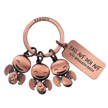 Porte-clés ange gardien "Happy-Trio" - porte-bonheur ange voiture avec message gravé "Prends soin de toi" 3